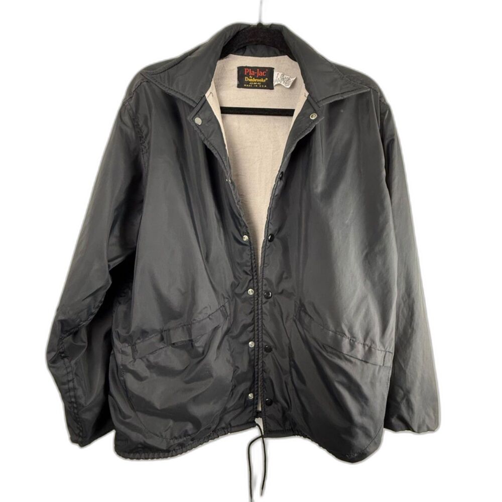 Vintage Black Coach Jacket Workwear Snap Front Windbreaker Graphic Back Pla-Jac - Picture 4 of 8